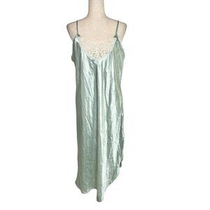Vtg Lace Midi Fairy Slip Dress Lingerie Lace Sissy Teal Large Satin Whimsical